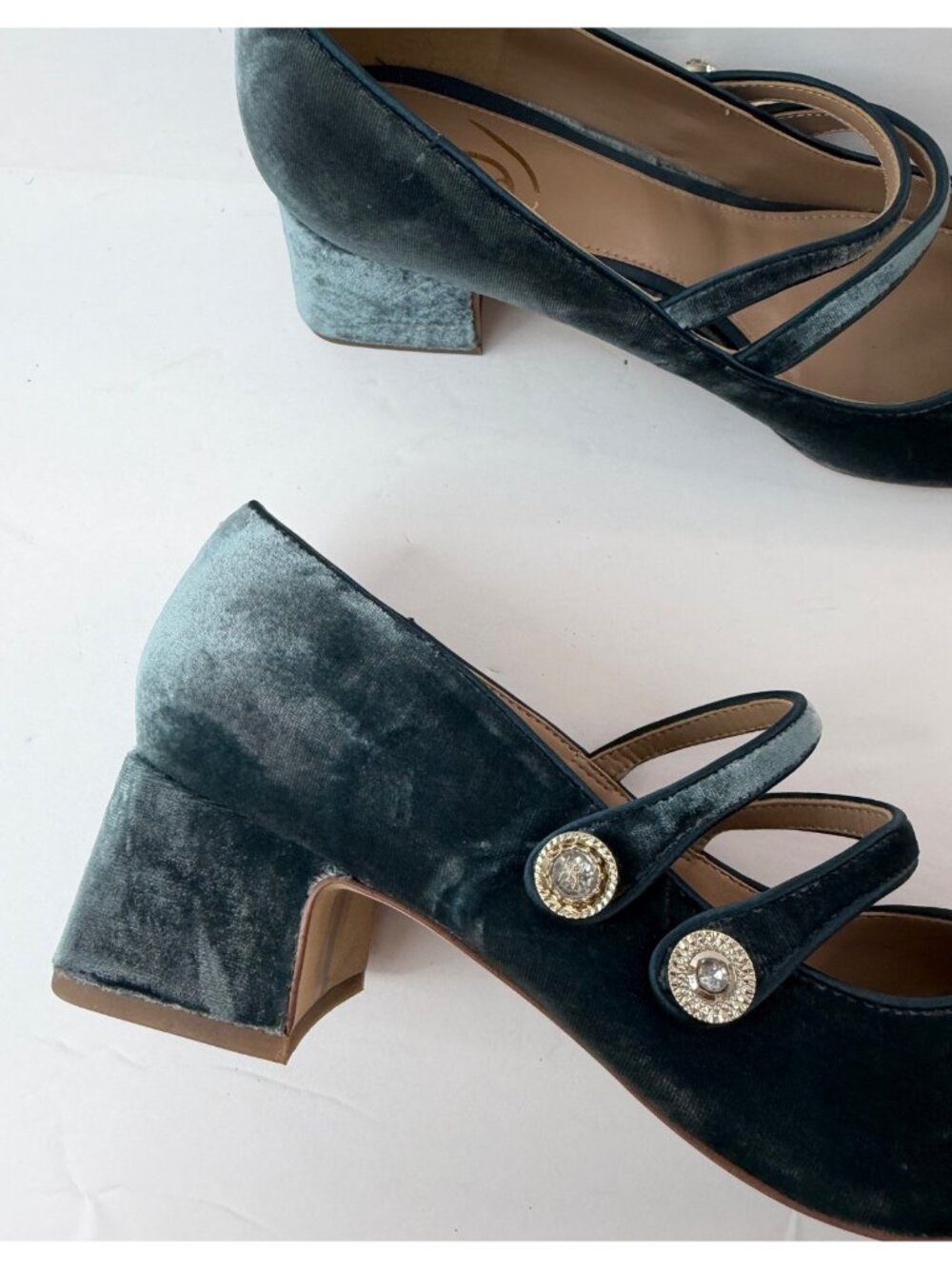 Sam Edelman Blue Velvet Double-Strap Block Heel Pumps - Picture 9 of 16
